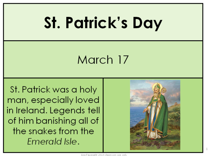 Saint Patrick word of the day card freebie